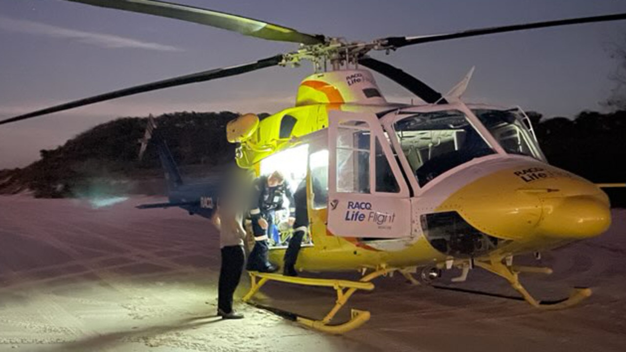 The girl was flown by helicopter from the beach to Harvey Hospital, where she was in a stable condition.Photo: RACQ LifeFlight Rescue