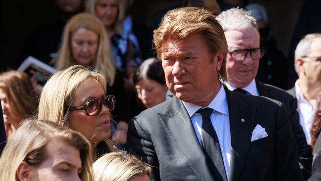 Richard Wilkins with mourners at the funeral of Brian Walsh, at St Mary's Cathedral, in Sydney. Picture: NCA NewsWire / Justin Lloyd.