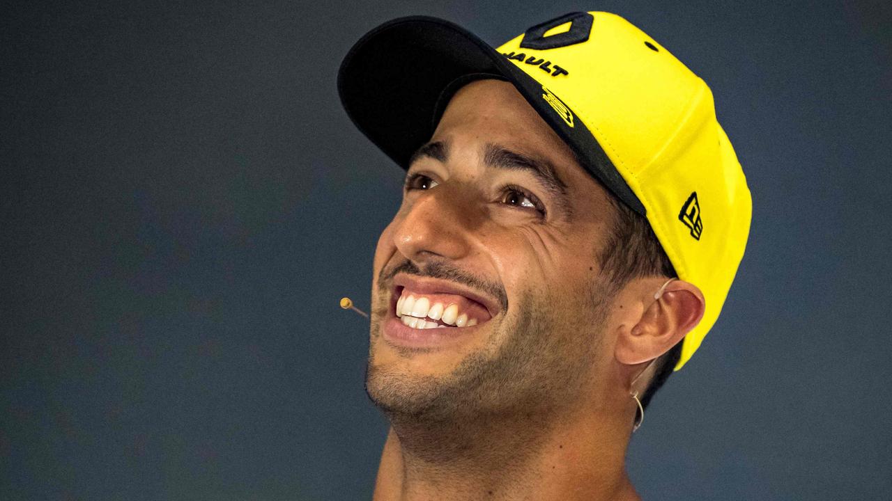 Renault's Australian driver Daniel Ricciardo smiles during the drivers' press conference.