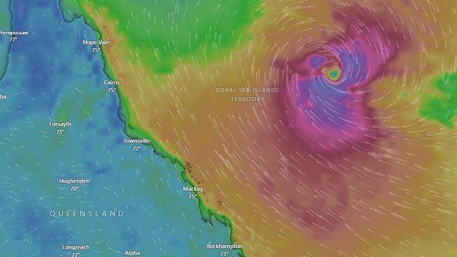 Tropical Cyclone Alfred is just under 1000km away from the Queensland coast. Picture: Windy