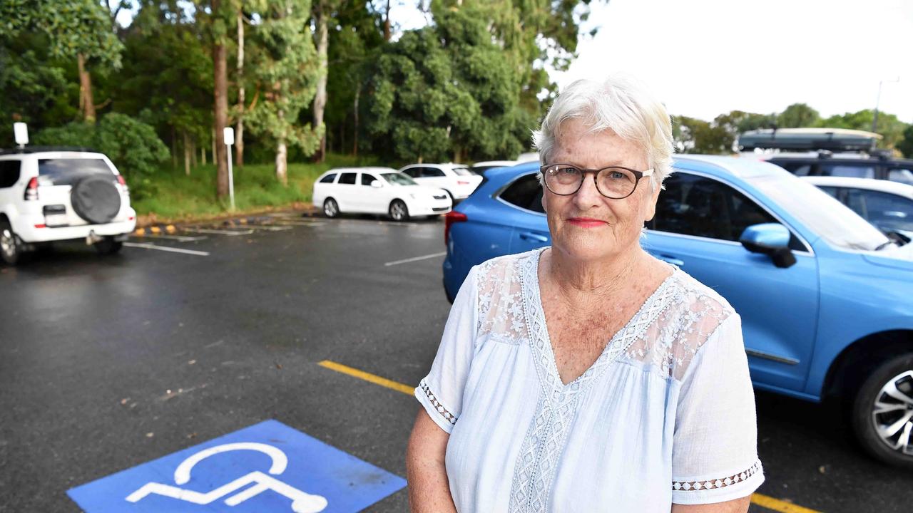 Carolyn Lawson, who has had forgo her disability parking for campers illegally parked at the Noosa Spit, is calling for them to have their own area. Picture: Patrick Woods.