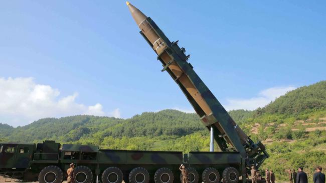 North Korean leader Kim Jong-un inspecting the test-fire of an intercontinental ballistic missile. Picture: AFP/KCNA via KNS/STR