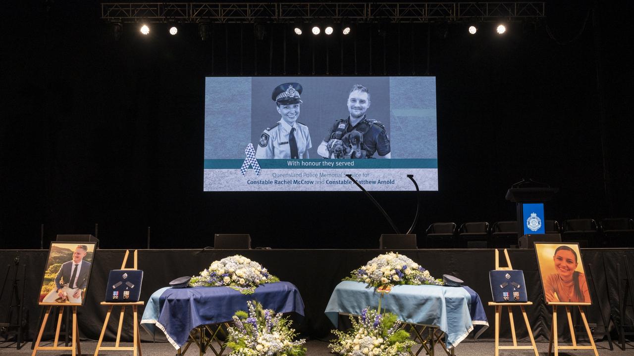 The Queensland Police Service has released a selection of imagery from today’s Memorial Service for Constable Rachel McCrow and Constable Matthew Arnold. Source: Queensland Police Service.