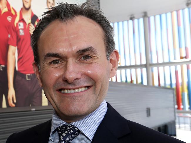 Gold Coast Suns Chairman John Witheriff and Virgin Australia's Chief Customer Officer Mark Hassell announce a 5 year sponorship extension at Metricon Stadium