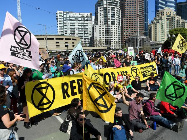 Climate change protesters in Melbourne blocked a bridge. Picture: AAP