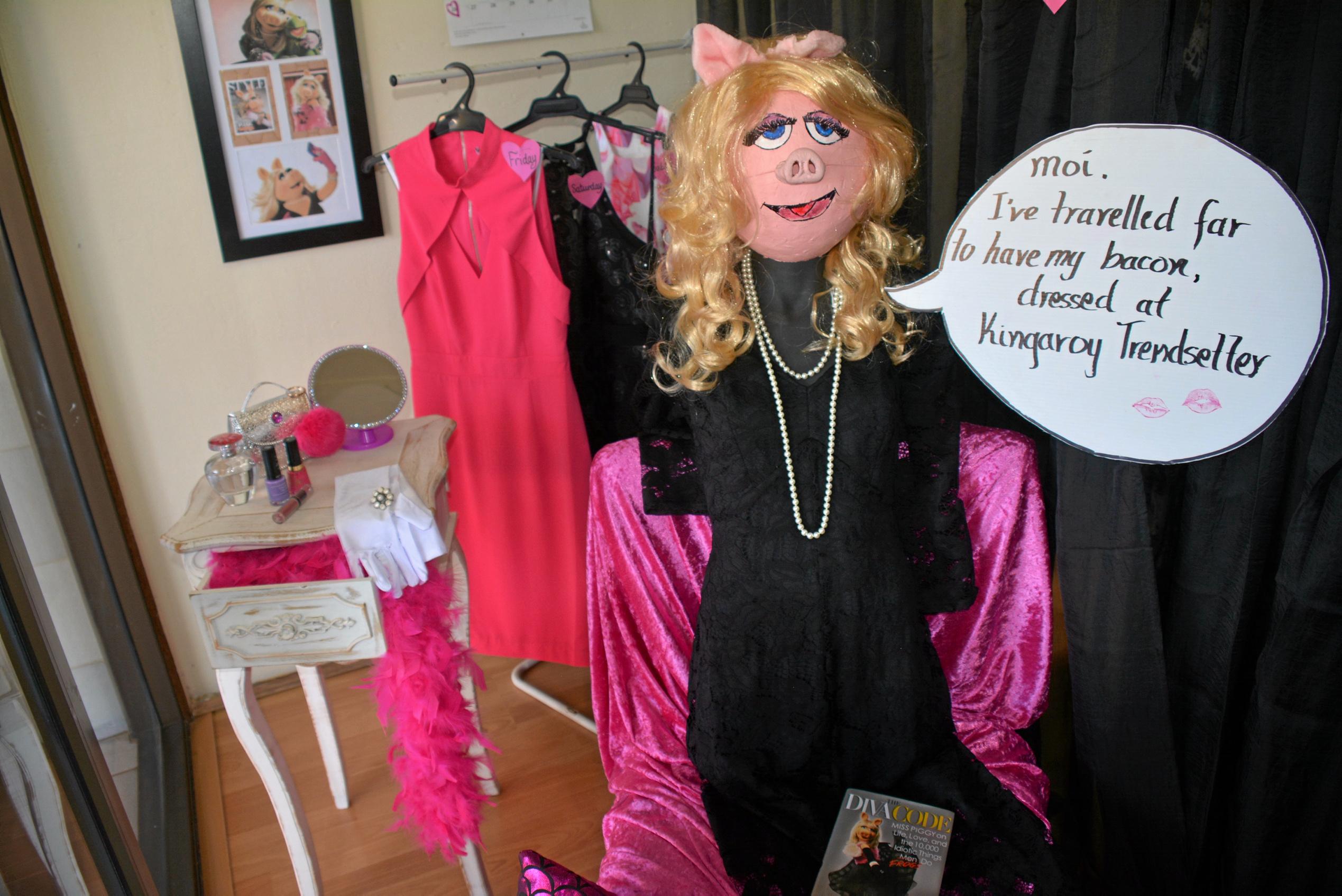 TRENDY: A stylish Miss Piggy gets dressed for BaconFest at Kingaroy Trendsetter Boutique as part of the Kingaroy BaconFest Street Window competition, earning the store a highly commended. Picture: Jessica McGrath