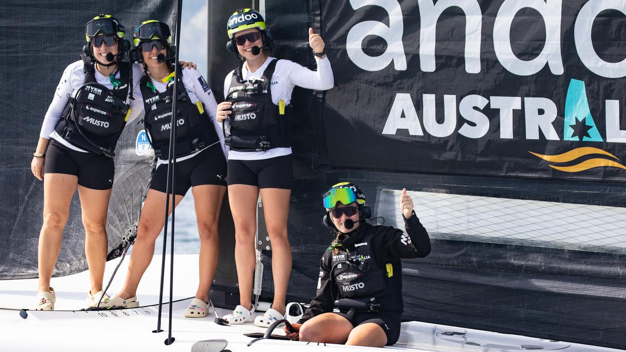 The Australian crew at the America's Cup. Picture: Supplied Nic Douiglass @sailorgirlhq