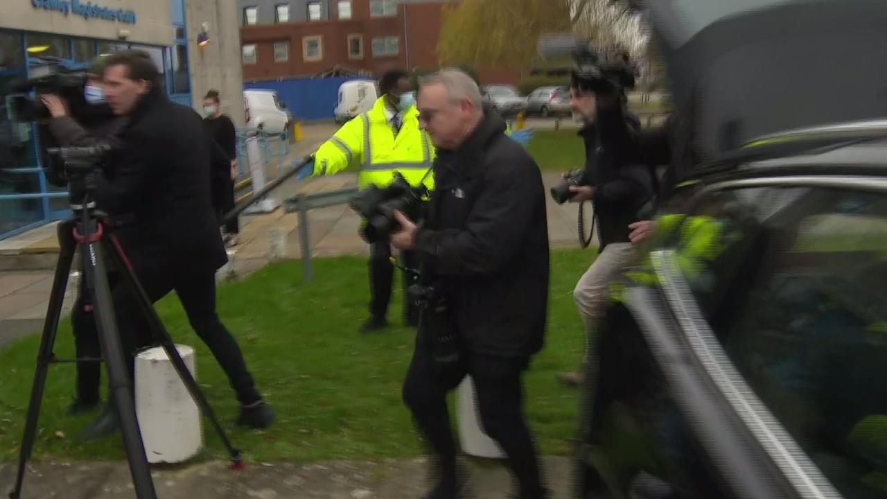 The Harry and Meghan trailer uses footage of Katie Price at court. Pictured: Original footage of photographers outside court for Katie Price. Picture: Getty Images