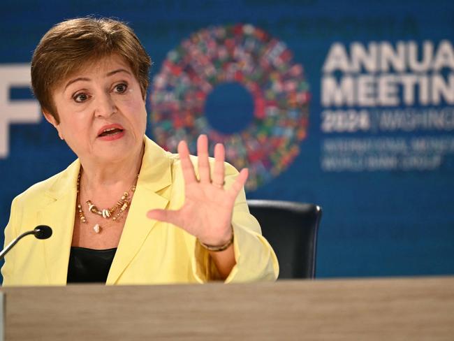 International Monetary Fund Managing Director Kristalina Georgieva speaks during a briefing on the IMFâs Global Policy Agenda during the International Monetary Fund/World Bank Annual Meetings in Washington, DC on October 24, 2024. (Photo by Mandel NGAN / AFP)