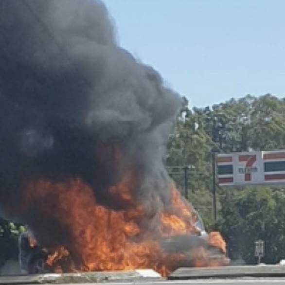 A car has been engulfed by flames at Ormeau. Picture: Facebook.