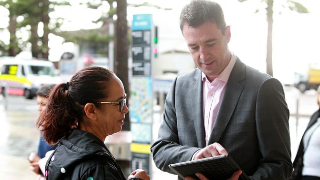 Mayor Michael Regan surveying locals at Manly Corso. Picture: Adam Yip / Manly Daily