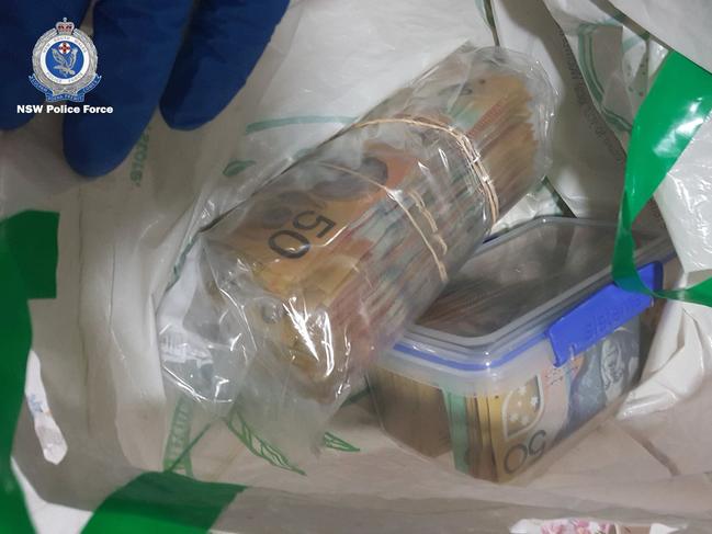 Police seized nearly $95,000 in cash from Chartres-Abbott’s address. Picture: NSW Police