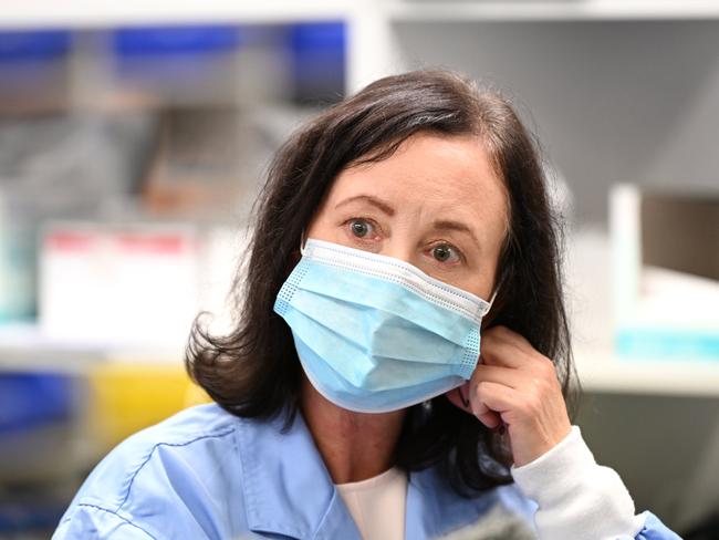 Queensland Health Minister Yvette D'Ath speaks to media about the latest Covid-19 update. Picture: Dan Peled