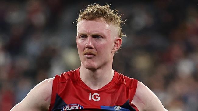 MELBOURNE, AUSTRALIA - SEPTEMBER 15: Clayton Oliver of the Demons is dejected after the Demons were defeated by the Blues during the AFL First Semi Final match between Melbourne Demons and Carlton Blues at Melbourne Cricket Ground, on September 15, 2023, in Melbourne, Australia. (Photo by Robert Cianflone/Getty Images)