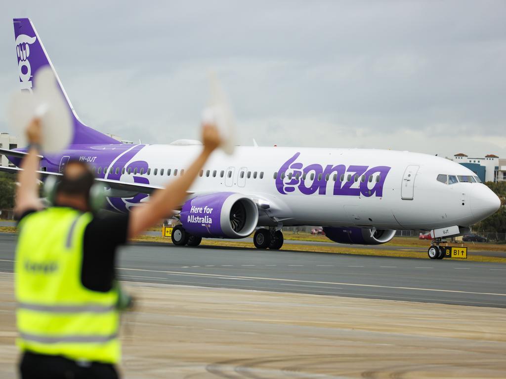 Bonza's first 737 MAX in Australia touched down at Sunshine Coast airport earlier this year. Picture: Lachie Millard