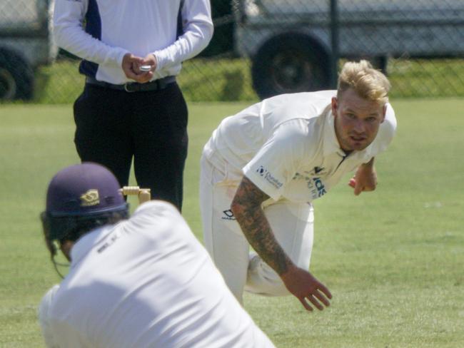 Premier Cricket: Frankston Peninsula v Ringwood. Frankston bowler Jack Fowler. Picture: Valeriu Campan