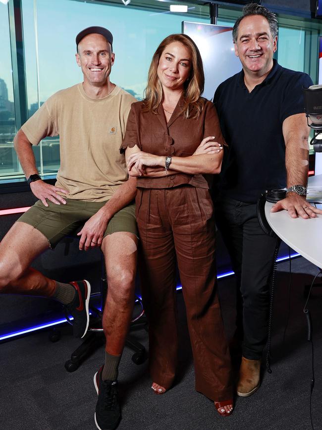 Nova radio hosts Fitzy and Wippa with Kate Ritchie. Picture: Tim Hunter.