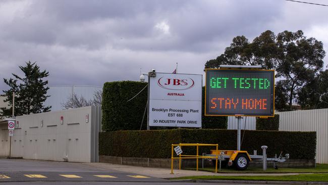 Stay home: The site of an outbreak at JBS Australia, where workers walked off the job yesterday. Picture: NCA NewsWire / Wayne Taylor