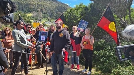 Aboriginal community protests at Eaglehawk Neck in Movember last year. Picture: Sara Maynard