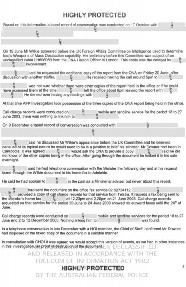 A redacted copy of the notorious page 5 of the AFP report.