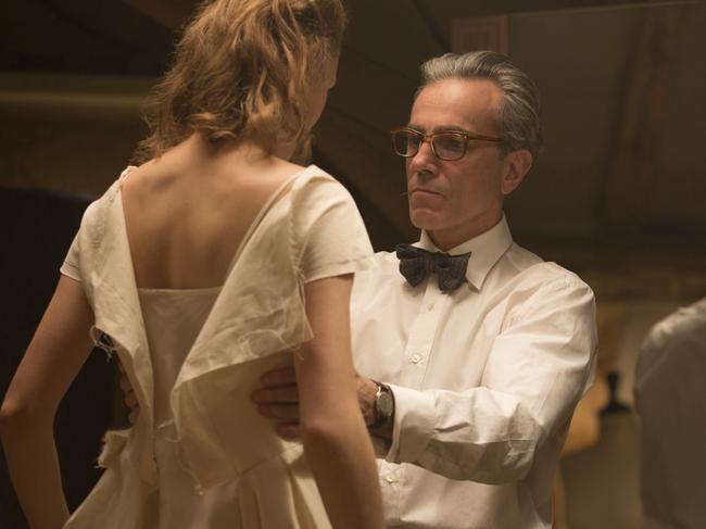 In this image released by Focus Features, Vicky Krieps, left, and Daniel Day-Lewis appear in a scene from "Phantom Thread." The film was nominated for an Oscar for best picture on Tuesday, Jan. 23, 2018. The 90th Oscars will air live on ABC on Sunday, March 4. (Laurie Sparham/Focus Features via AP)