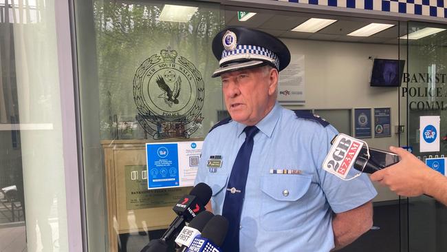 Superintendent Murray Reynolds, from Bankstown Police, talking about the Chester Hill woman killed by a garbage truck. Picture: Lauren Ferri