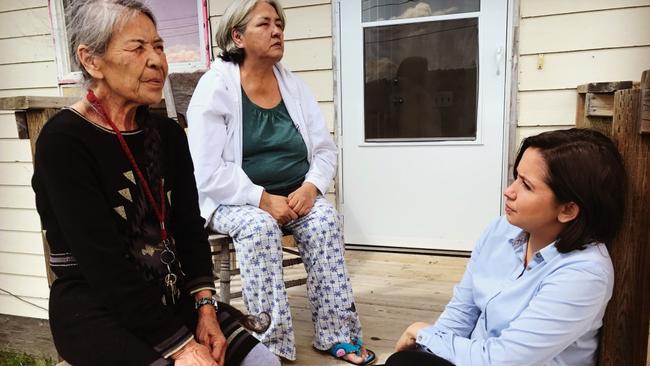 Laura Murphy-Oates sits with Thelma Favel, whose niece Tina was murdered, and a First nation elder. Picture: Dateline