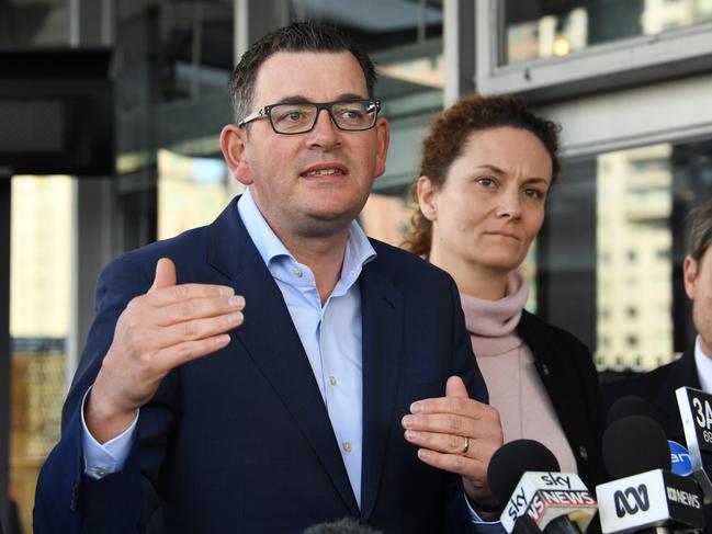 Premier Daniel Andrews is joined by Creative Industries Minister Martin Foley (not pictured) to announce the MEL & NYC Festival to co-inside with the National Gallery of Victoria's Winter Masterpieces exhibition MoMA at The NGV: 130 years of Modern and Contemporary Art. Thursday, May 17, 2018. (AAP Image/Joe Castro) NO ARCHIVING