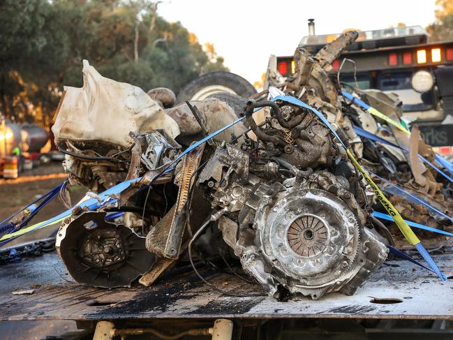 The Nissan Navara after the horrific collision. All five people inside were instantly killed. Picture: Ian Currie