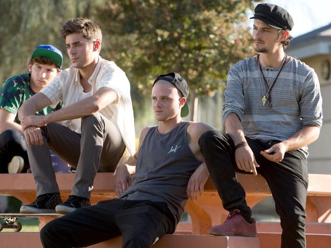 Alex Shaffer, from left, Zac Efron, Jonny Weston and Shiloh Fernandez in a scene from We are Your Friends. Picture: Tony Rivetti Jr. / Warner Bros. via AP