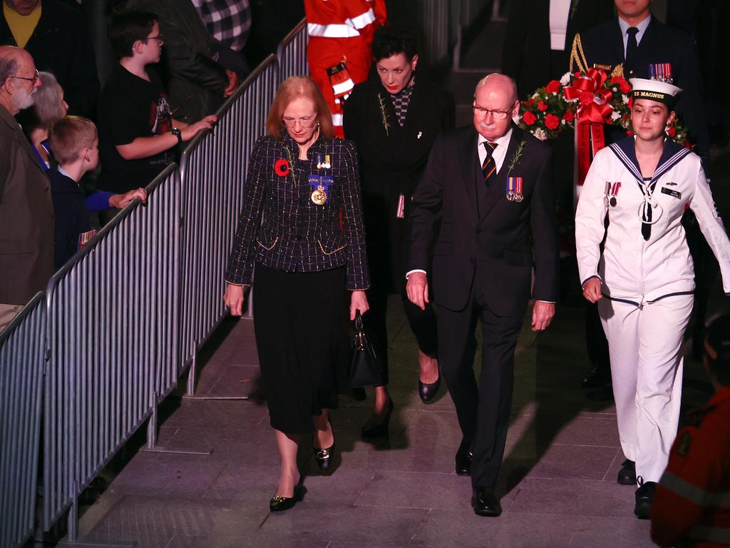 Queensland Governor Jeannette Young arrives during the ANZAC Day Dawn Service held in Brisbane. Picture: NCA NewsWire/Tertius Pickard