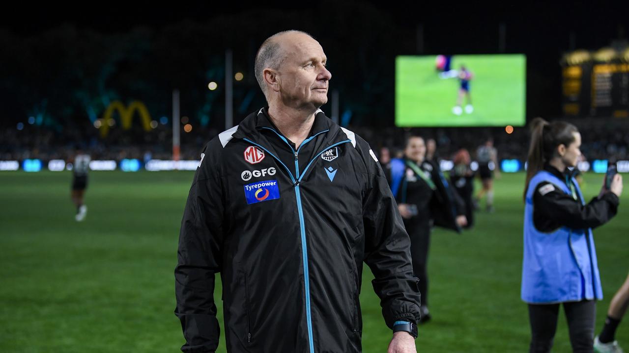 Ken Hinkley, walks off the ground after the game against Hawthorn at Adelaide Oval. Picture: Mark Brake/Getty