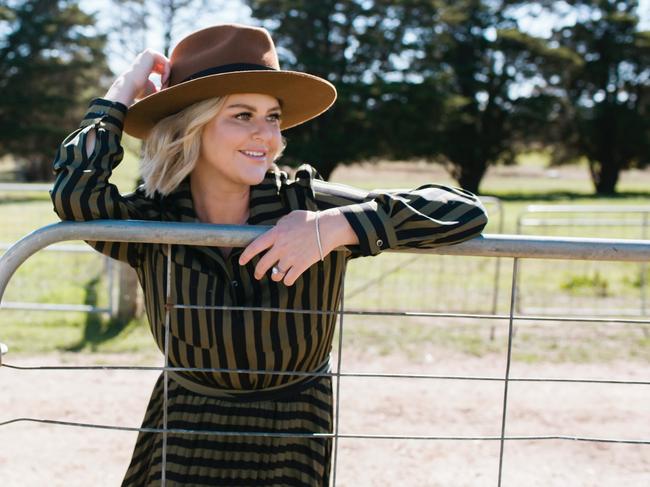 Emma Hawkins, the wife of Tom Hawkins, on the family farm. Picture: Monika Berry