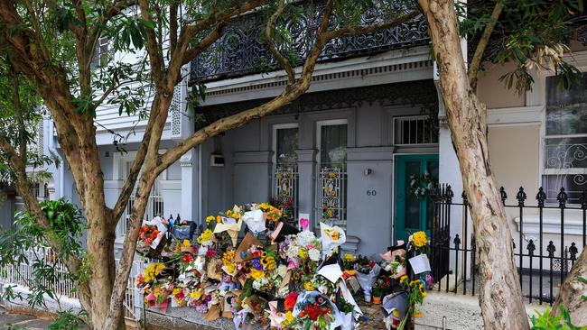 Floral tributes are seen at the Paddington residence of Jesse Baird on March 01, 2024.