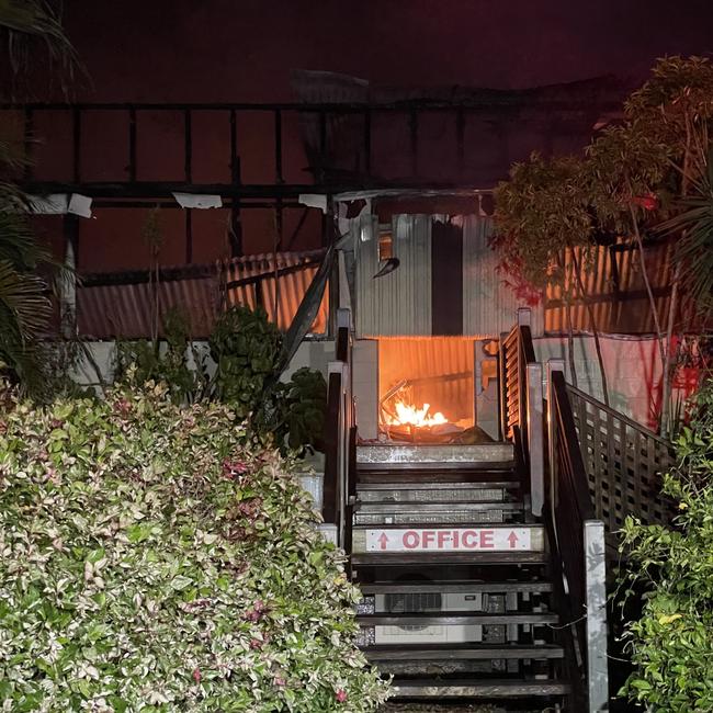 Scott Kennedy arrived at Barnacles Backpackers in Bowen on 30 April 2025 and saw the building completely up in flames. Photo: Contributed