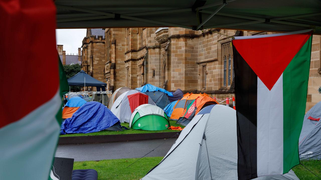 Students pitched tents on the lawns of USYD as part of demonstrations protesting Israel’s military action in Gaza. Picture: NewsWire / Max Mason-Hubers