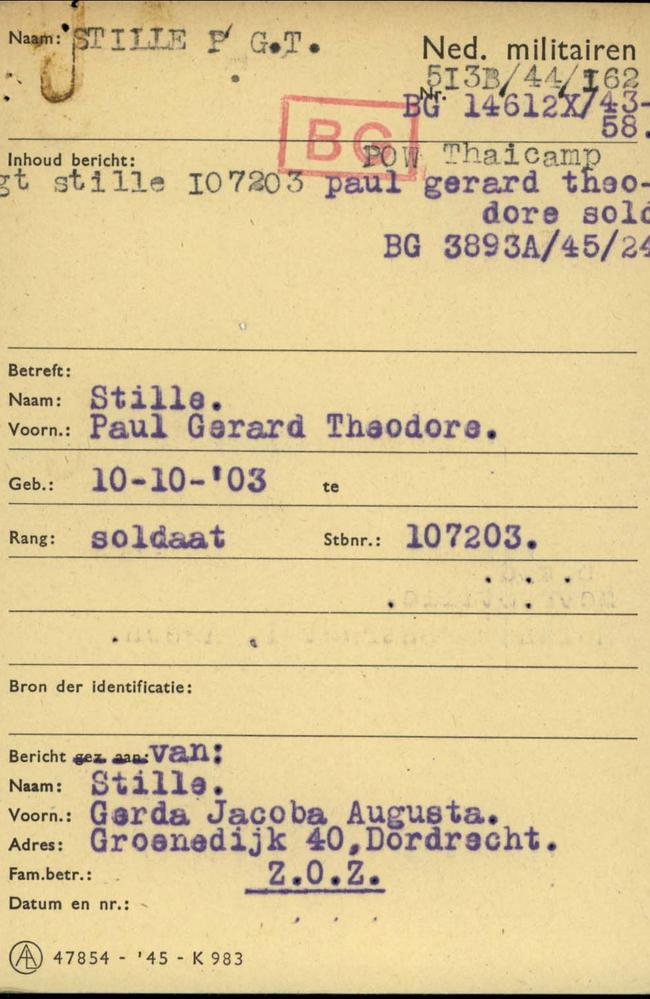 Ingham woman Veronica Green has spent years chasing the history of her Dutch family in Indonesia in World War II. Wartime Red Cross card for Paul Gerard Theodore Stille. Picture: Supplied