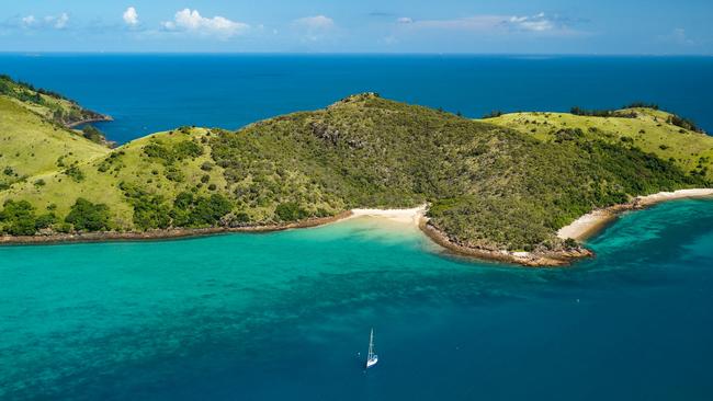 Aerial view of St Bees Island off the coast of Mackay in the Great Barrier Reef. Picture: Heidi Petith