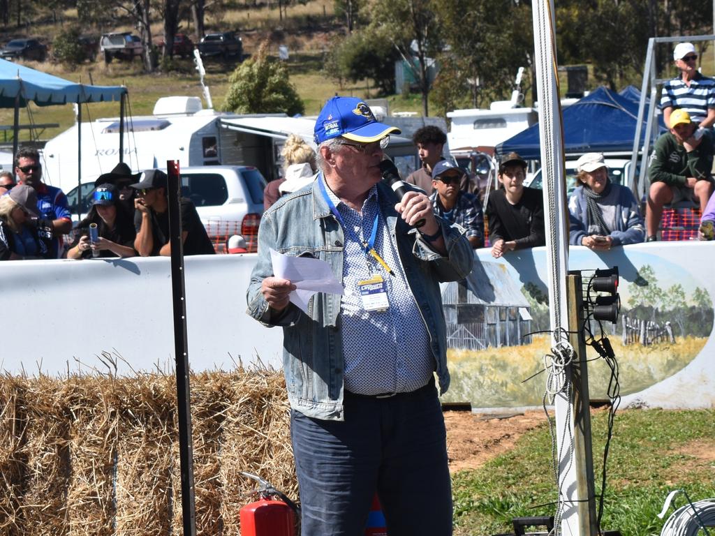 Chris Nixon from the Historic Leyburn Sprints opens the events (Photo: Michael Hudson / Warwick Daily News)