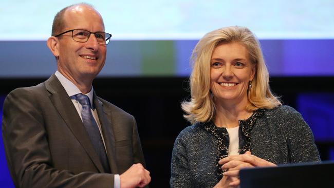 Former AMP CEO Craig Mellor with former AMP chairman Catherine Brenner at the company’s annual meeting in 2017. Picture (AAP)