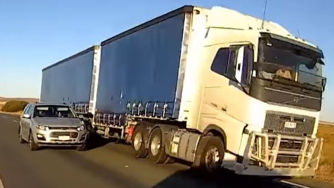 A South Australian man has shared footage of his near miss on a country road on Sturt Highway at Annadale, nearly colliding head on with a car travelling at 110km/h. Picture: Facebook