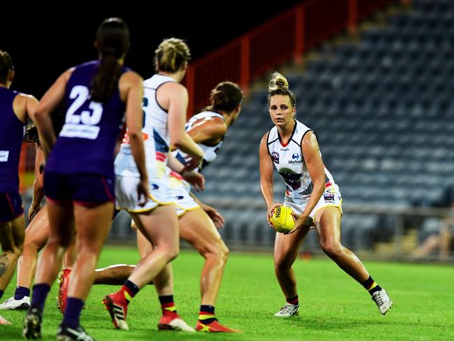 Adelaide Crows' Danielle Ponter plays in front of a home crowd during Saturday nights AFLW match against the Fremantle Dockers in Darwin, Northern Territory.Picture: Justin Kennedy