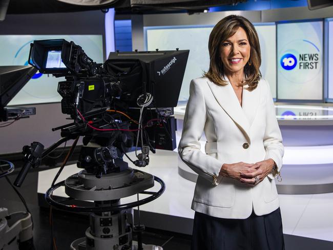 Jennifer Keyte pictured in 10’s Melbourne Studios where she presents the nightly news. Picture: Aaron Francis/The Australian