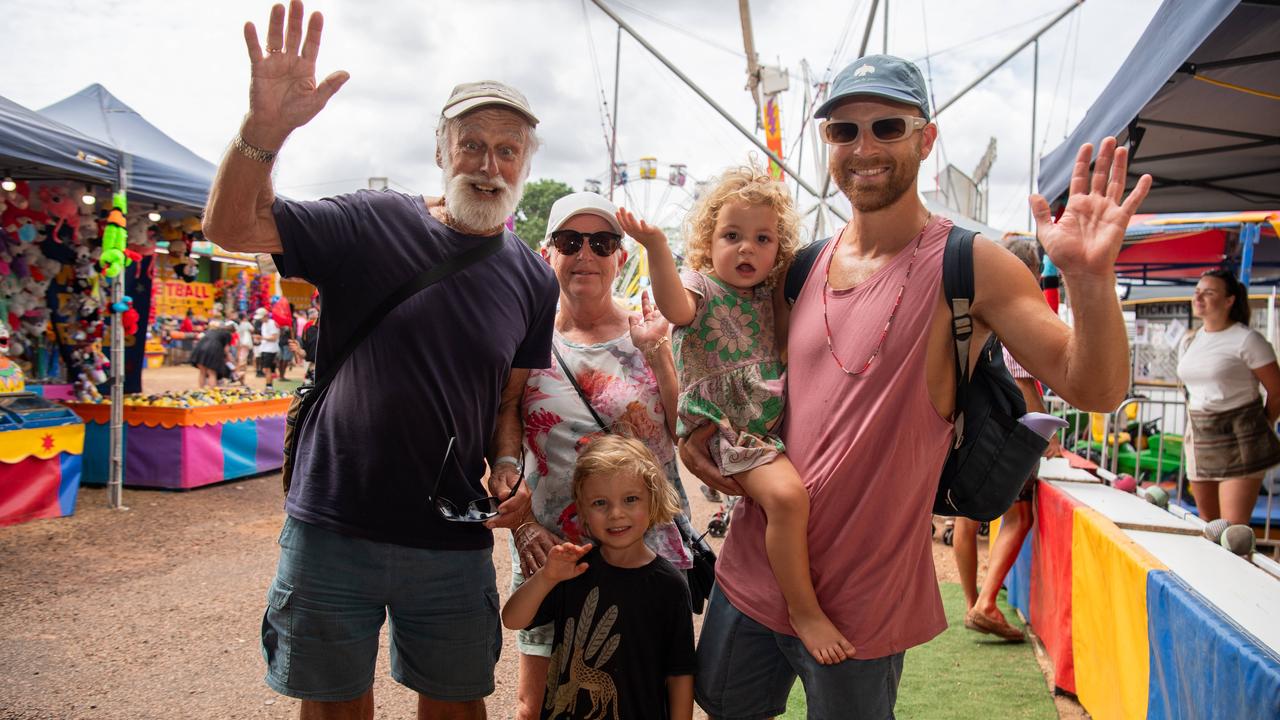 Chris Densham, Lili Densham, Aaron Densham, Teva Densham and Noa Densham at the 2024 Royal Darwin Show. Picture: Pema Tamang Pakhrin