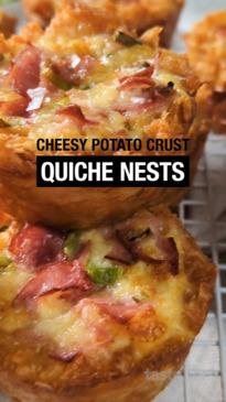 Cheesy potato crust quiche nests