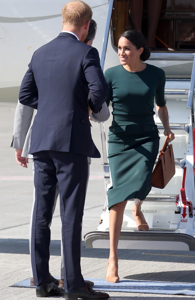 The green dress was very fitting for her arrival in Ireland. Picture: Trevor Adams/Matrix Pictures