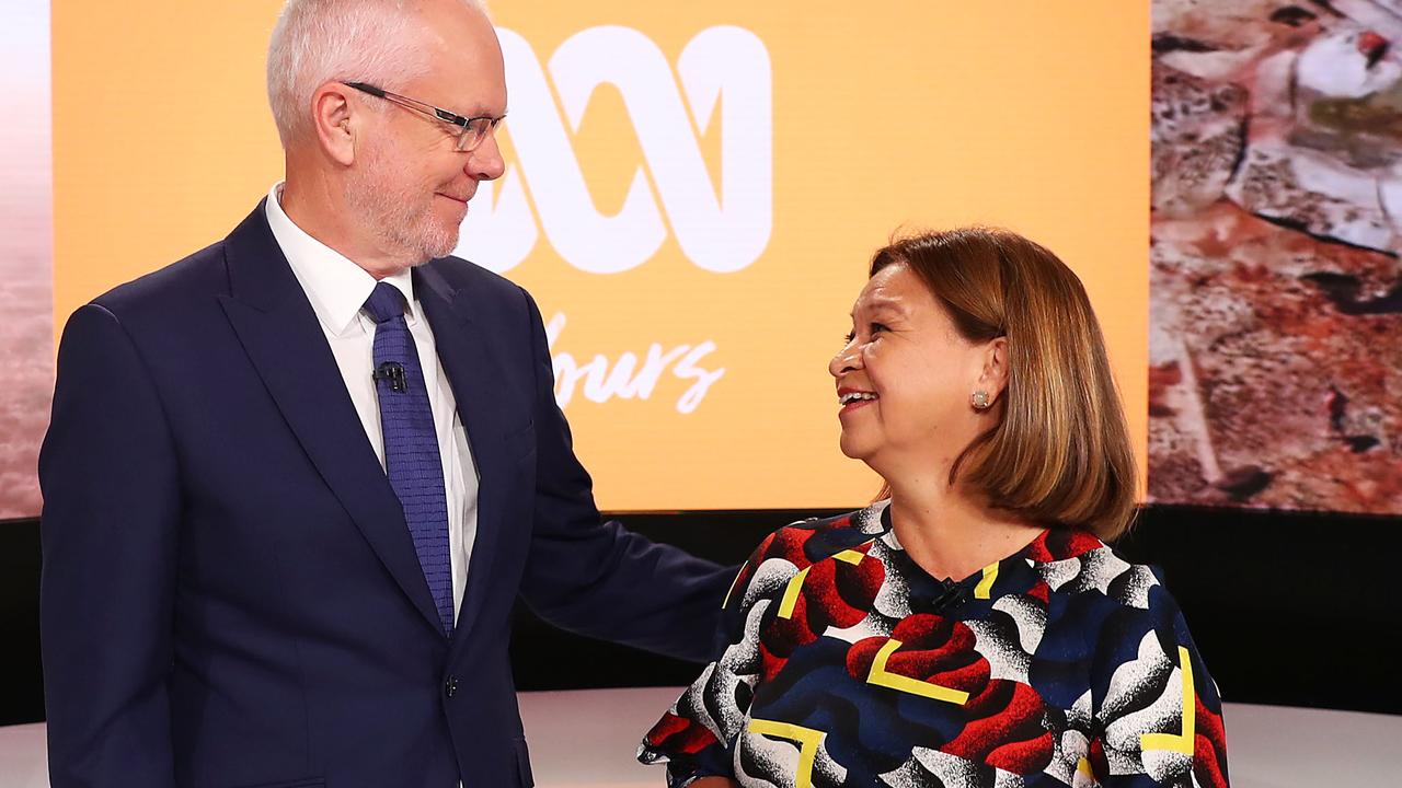 Not smiling now. Chairman Justin Milne and Michelle Guthrie earlier this year. Picture: John Feder.