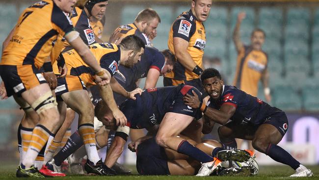 Melbourne Rebels halfback Frank Lomani gets ready to attack against the Brumbies at Leichhardt Oval. Picture: Getty Images