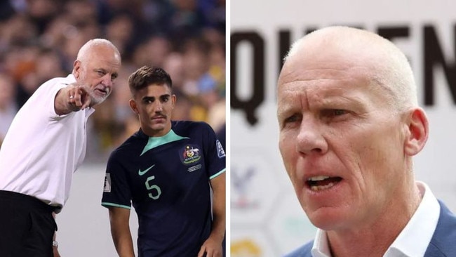 Graham Arnold with Josh Nisbet and Robbie Slater. Photos: Getty Images