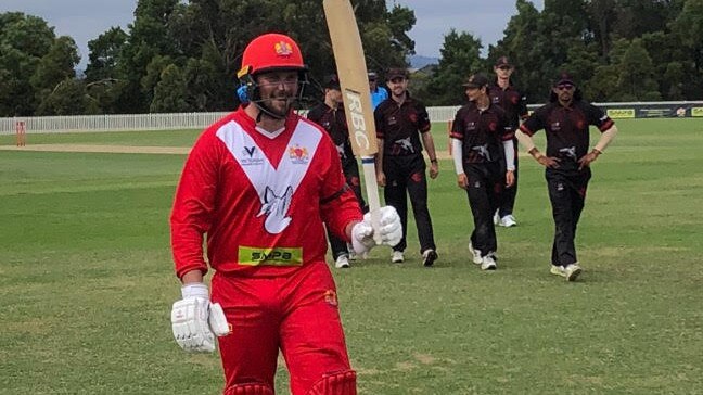 Luke Manders takes in applause for his century for the Swans. Pic: Jackson Fry World of Photography.